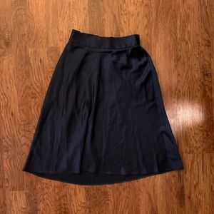 Navy Satin Midi Skirt